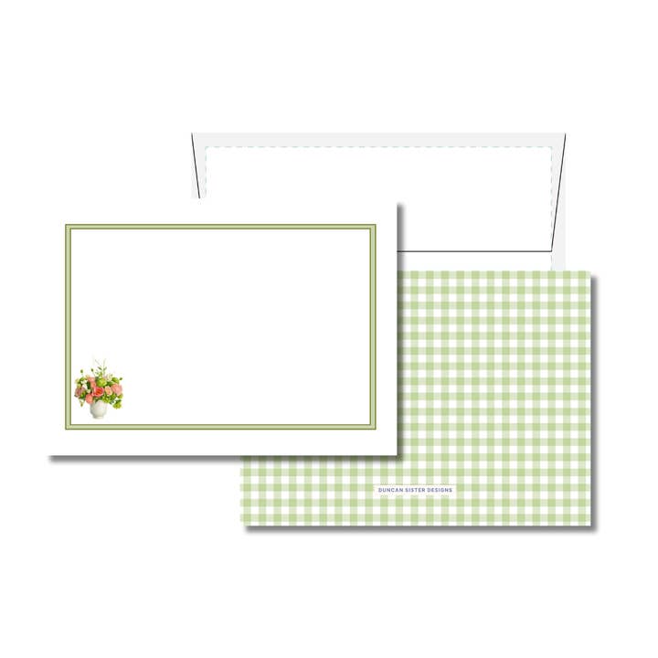 Tarjetas de notas florales de peonía rosa y verde - Juego de 8, fabricado en EE. UU. para venta al por mayor de Duncan Sister Designs