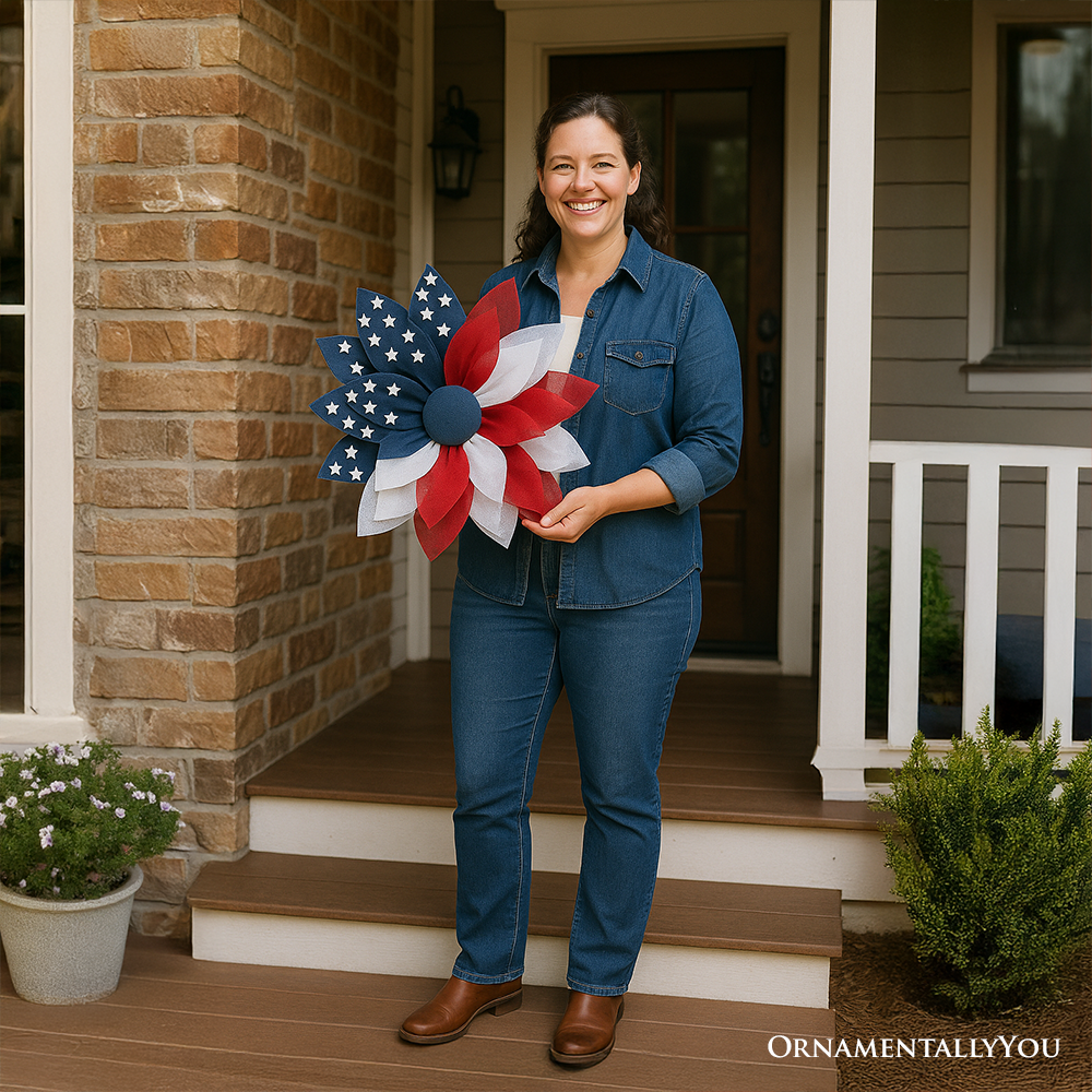 OrnamentallyYou - Vendita all'ingrosso Ghirlanda - Ghirlanda patriottica in juta rustica da 22 pollici, stile bandiera americana2