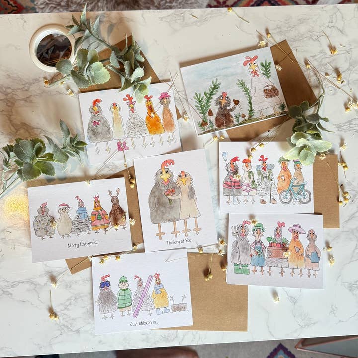 Cartões de Saudação de Galinha em Aquarela por atacado de Quirks of Art co.