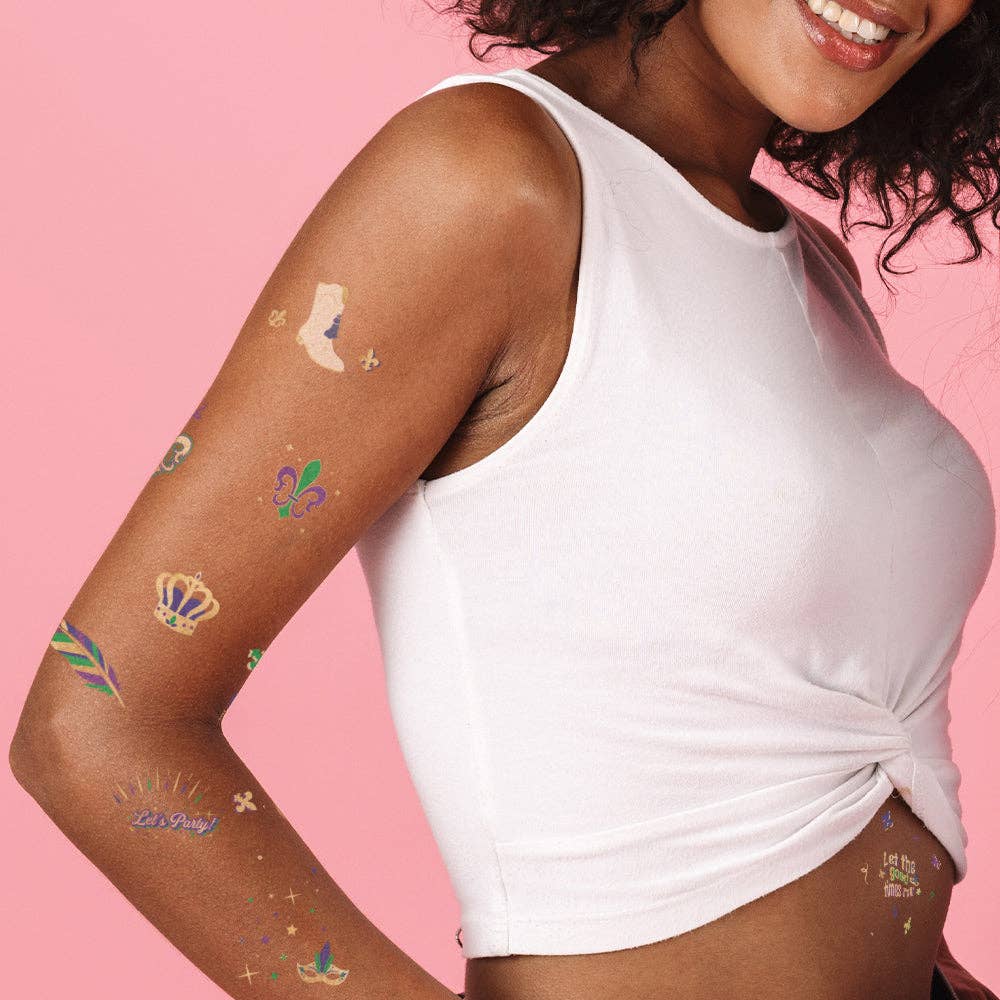 Flash Tattoos - Wholesale Temporary Tattoo - MARDI GRAS SPARKLE metallic temporary tattoo pack2
