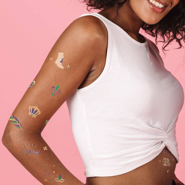 Flash Tattoos - Wholesale Temporary Tattoo - MARDI GRAS SPARKLE metallic temporary tattoo pack2
