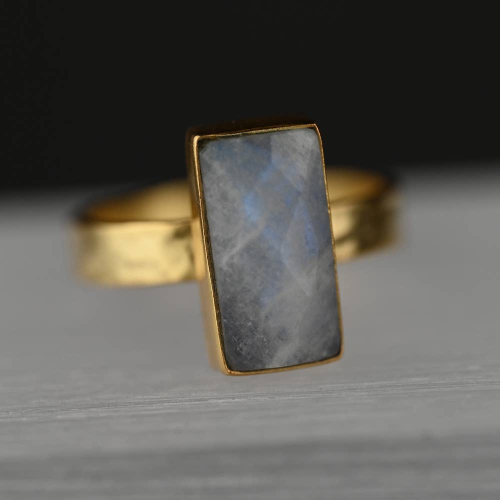 KBD Studio - Wholesale Cocktail/Statement Ring - Rectangle Labradorite  Ring on a Hand Hammered Band3