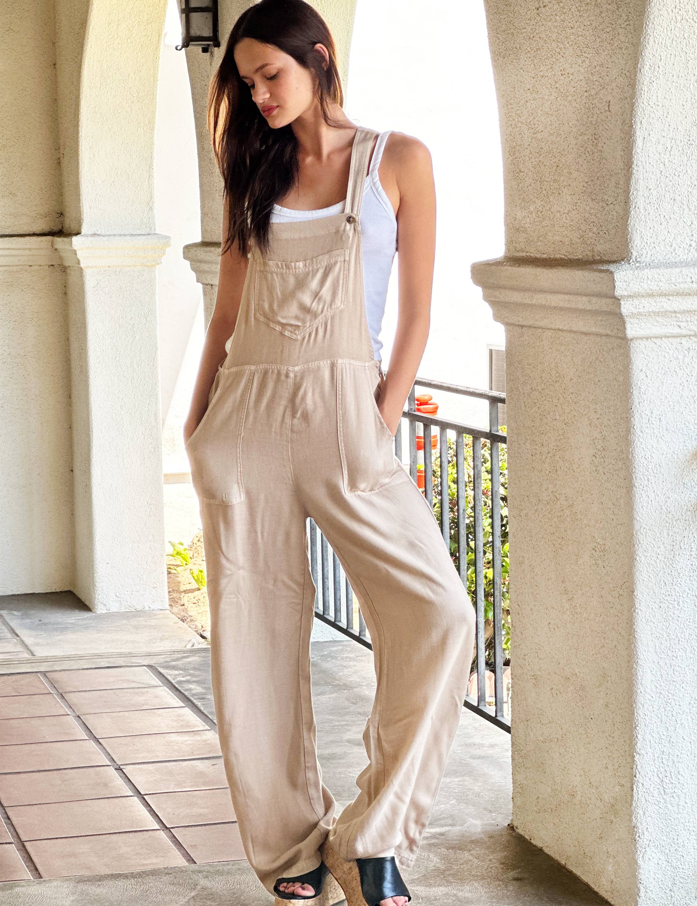 Taupe Flow Wide-Leg Overalls for wholesale on Faire2