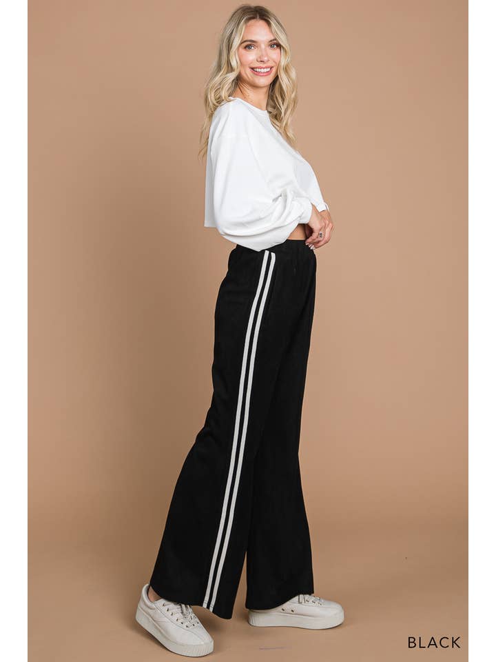 Cotton Bleu - Wholesale Pants - Women's - 81147W-Faux Suede Flare Pants W/ Contrast Tape Detailed