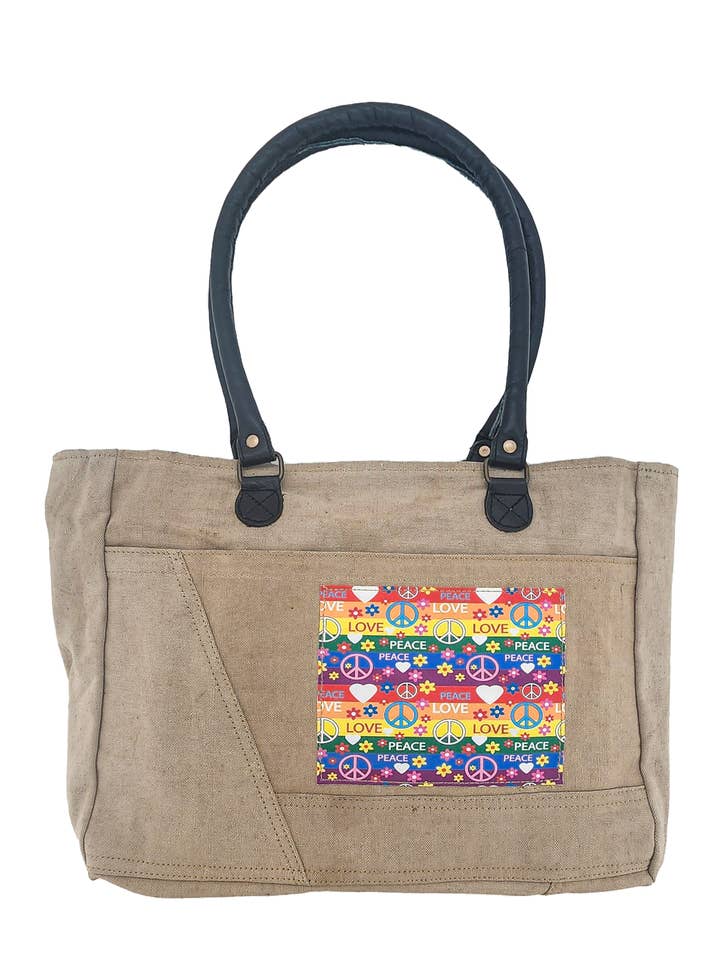 Peace Love Rainbow Recycled Military Tent Shoulder Bag for wholesale by Vintage Addiction