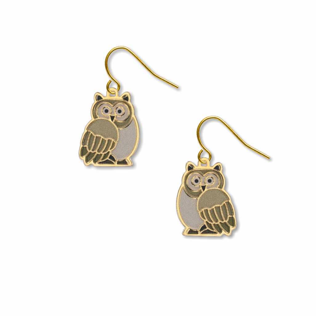 David Howell and Company - Wholesale Dangle Earrings - Owl Gold Earrings, MADE in USA0