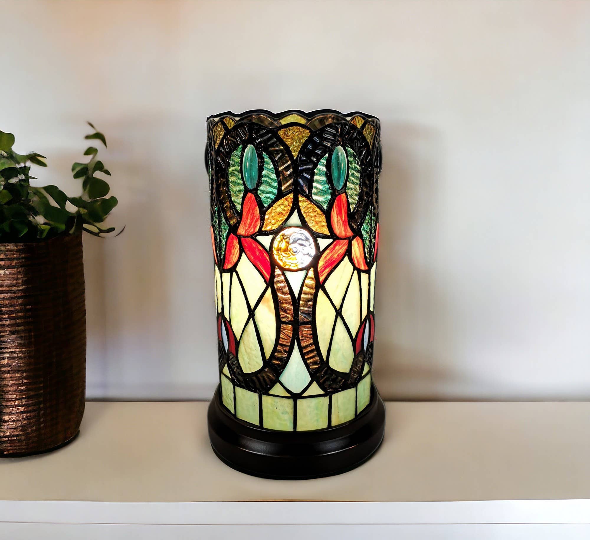 HomeRoots - Wholesale Accent/Desk Lamp - 11" Beige And Orange Mosaic Tile Stained Glass Accent Lamp1