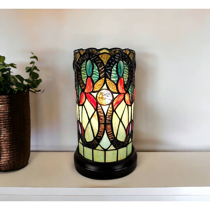 HomeRoots - Wholesale Accent/Desk Lamp - 11" Beige And Orange Mosaic Tile Stained Glass Accent Lamp1