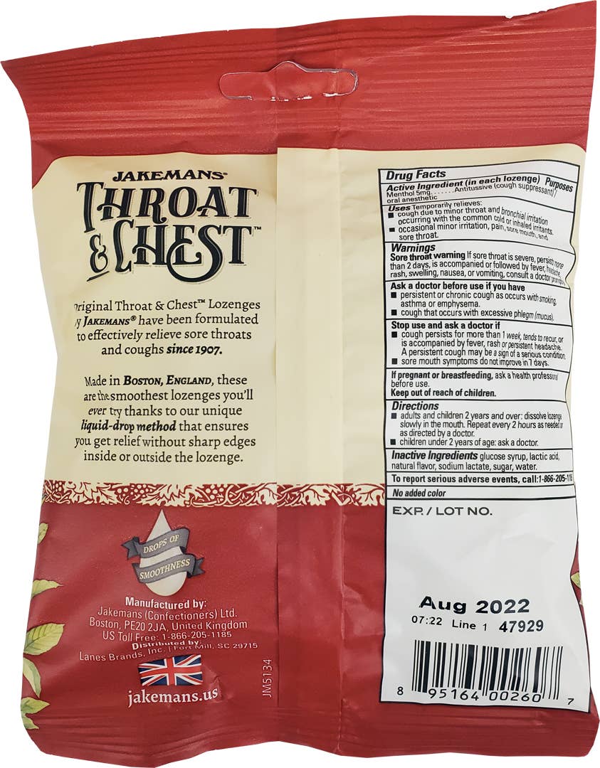 BT Remedies - Wholesale Lozenges/Cough Drops - Jakemans Throat & Chest Cherry Lozenges Bag - 30 Ct1