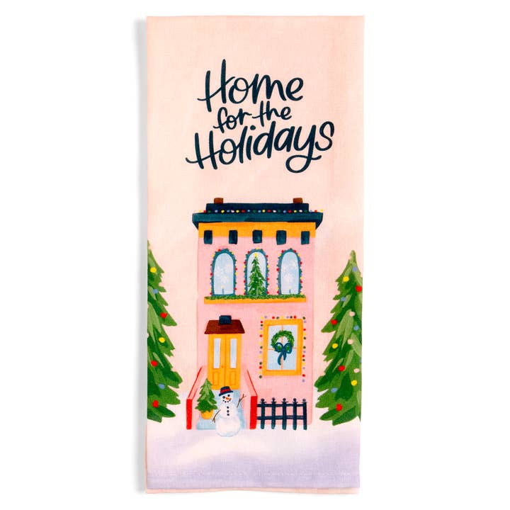 Home for the Holidays Christmas Village Kitchen Tea Towel for wholesale by 1canoe2 | One Canoe Two Paper Co.