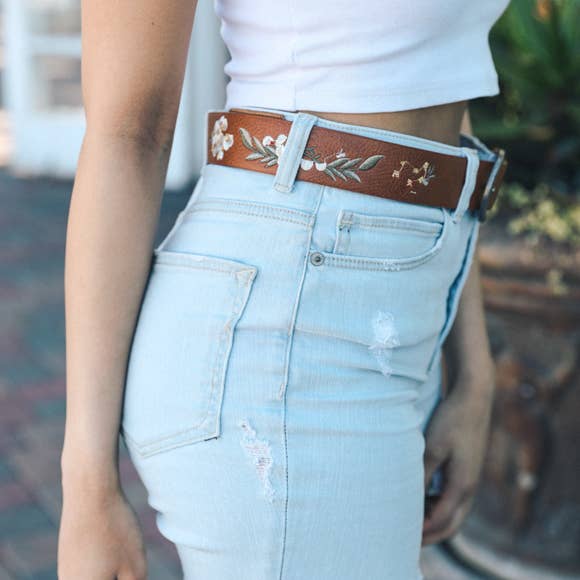 Leto Accessories - Wholesale Belt - Women's - Hibiscus Embroidered Bohemian Belt