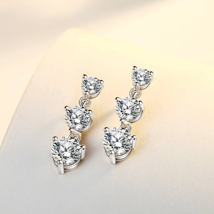 Sephla - Wholesale Dangle Earrings - 925 Silver CZ Diamond Dangle Stud Earring