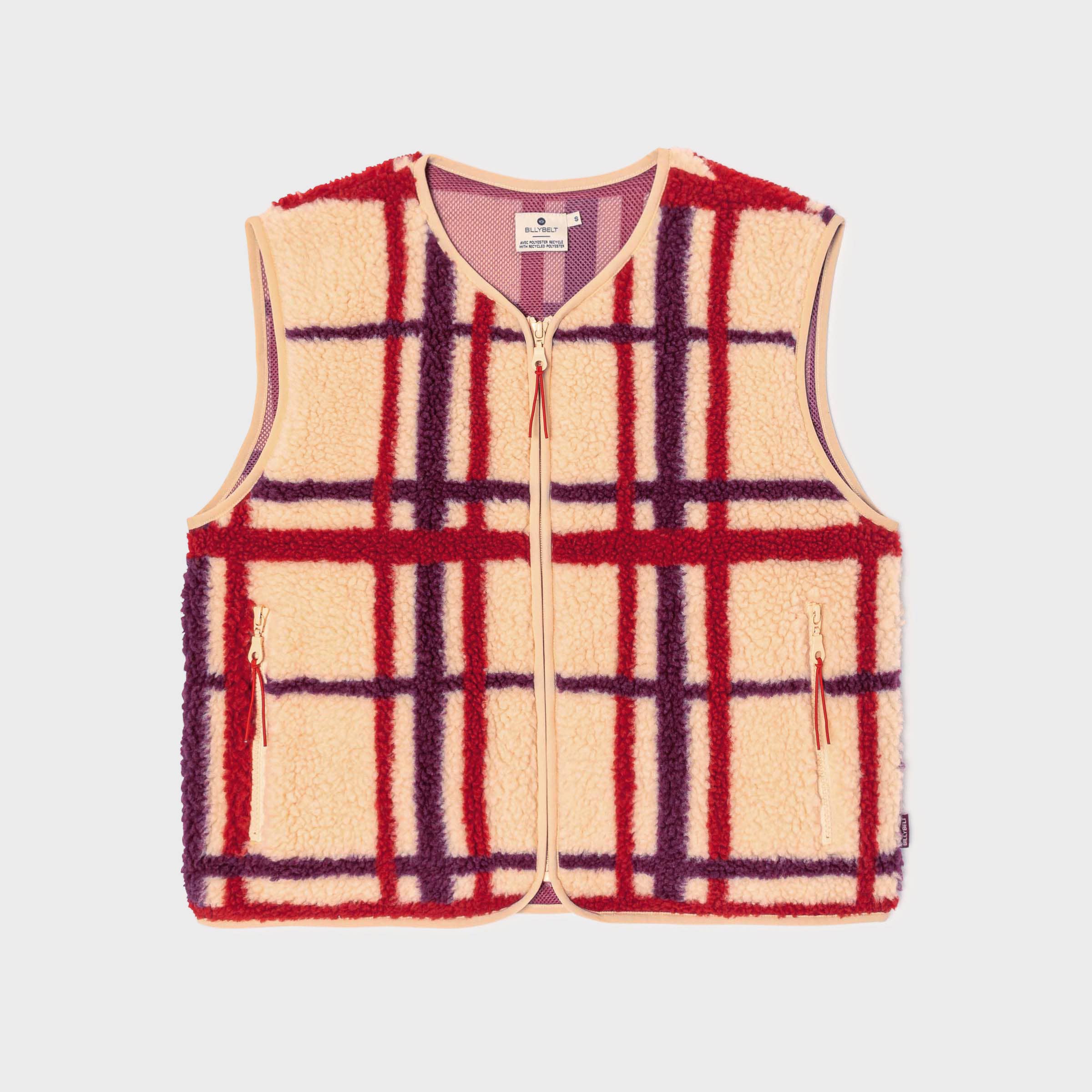 BILLYBELT – Colete - Mulher por atacado – Colete xadrez sherpa feminino sem mangas com zíper0