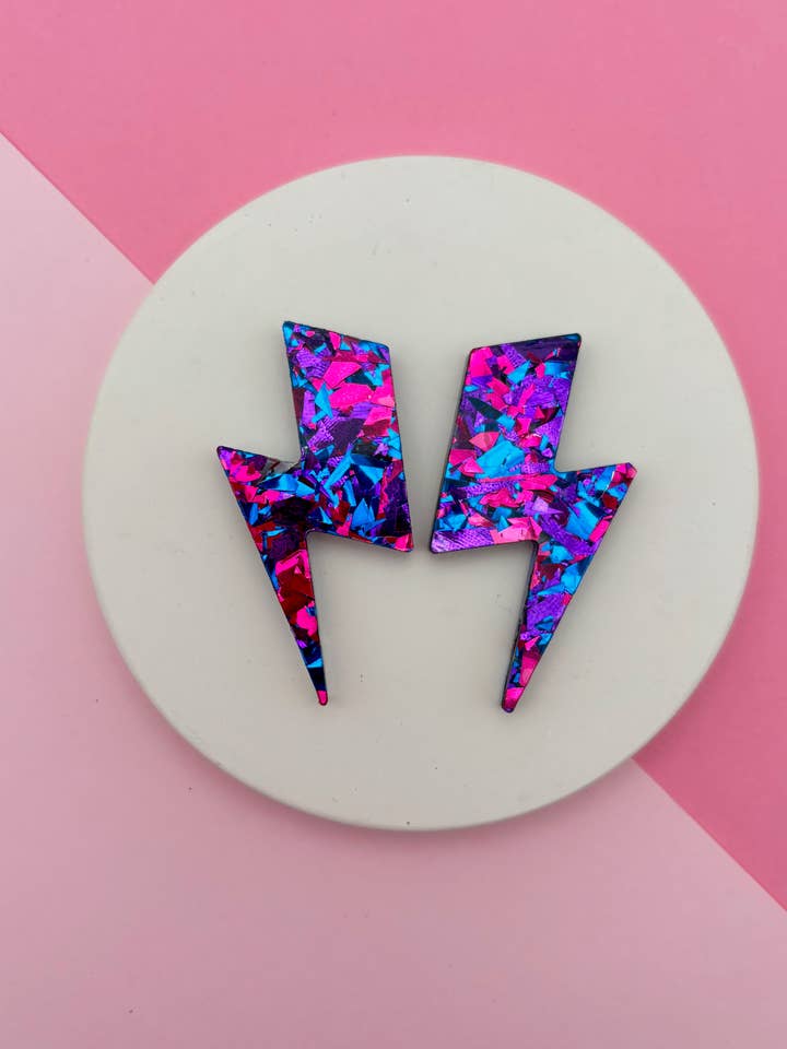 Maxi glitter lightning bolt earrings for wholesale by Studio Annette