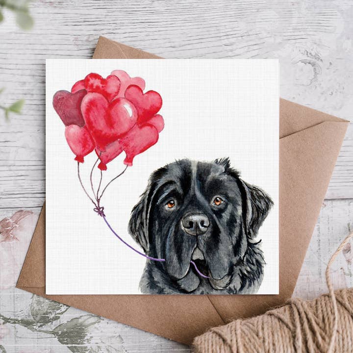 Biglietto di San Valentino per cani Terranova per la vendita all'ingrosso da parte di Cloud Jellybean Art