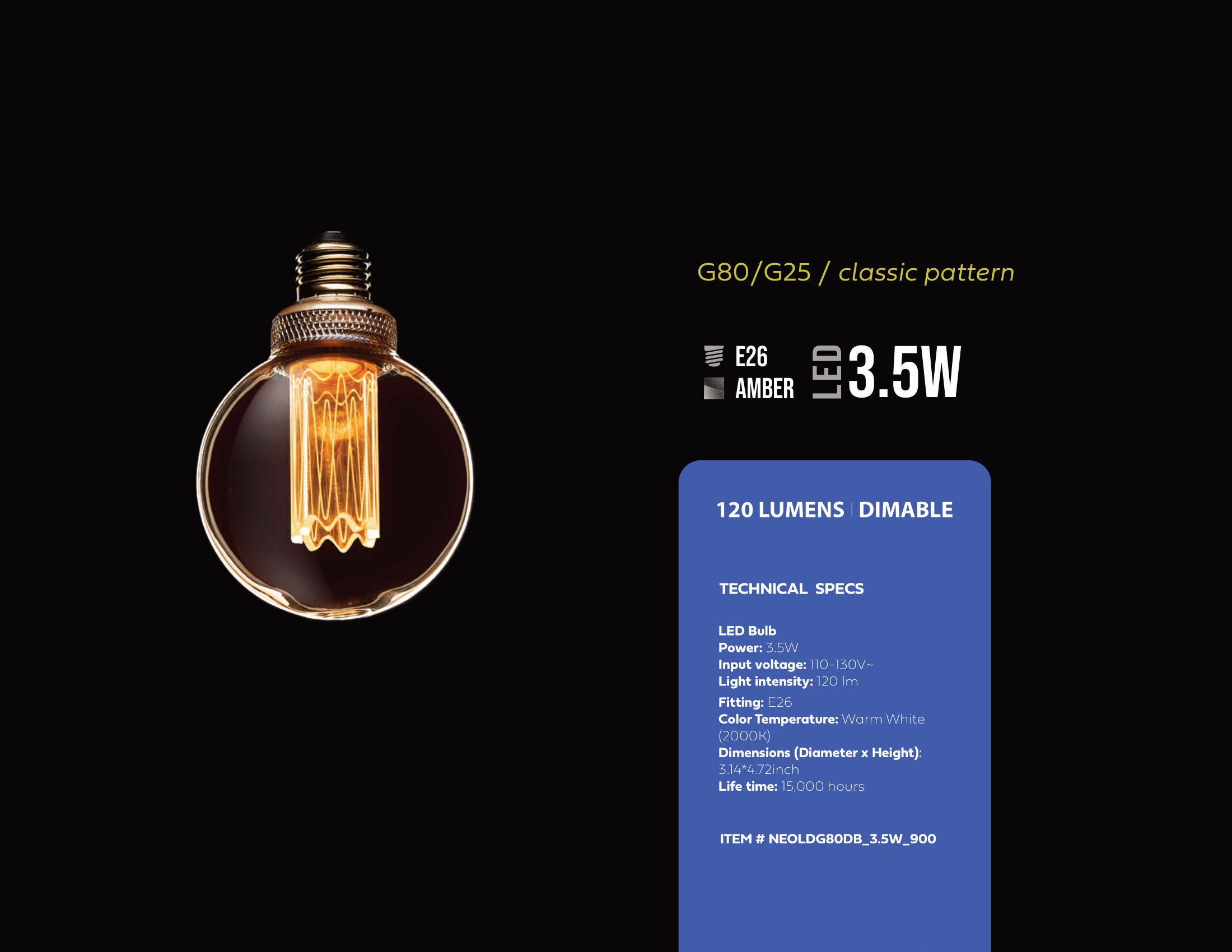 Next Glow - Wholesale Light Bulb/Puck - Decorative G25 Globe Light Bulb Amber Acrylic Inner Pillar5