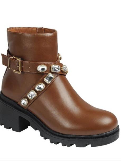 Bottes marron à strass pour la vente par Prestige Boutique