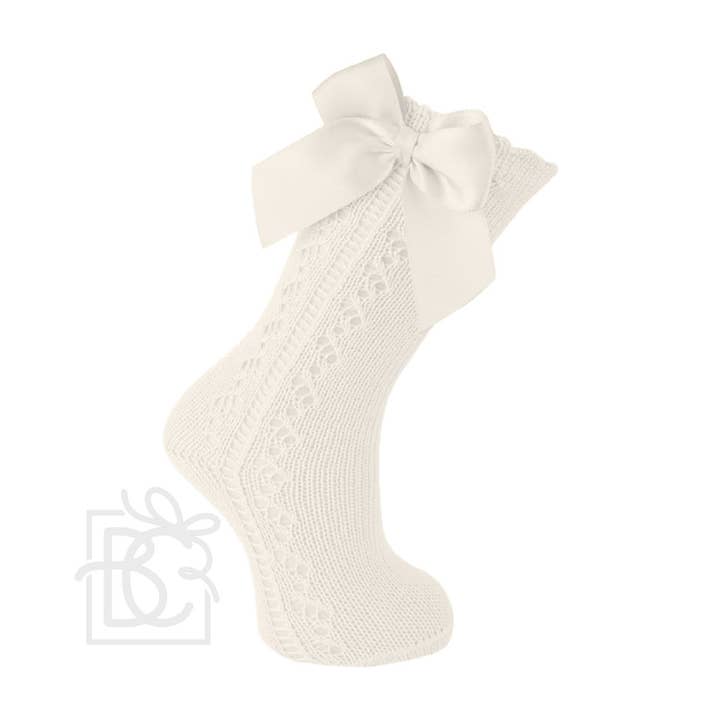 Carlomagno - Wholesale Socks - Kids - Scottish Yarn Openwork Bow Kneehigh Socks
