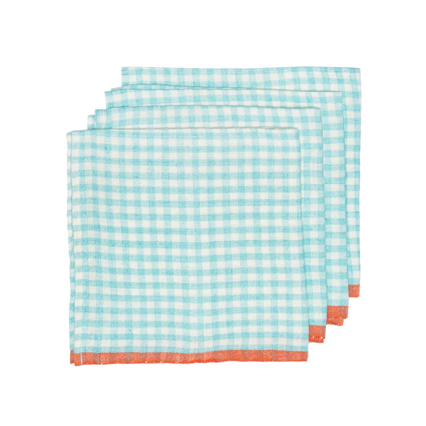 Couleur Nature - Vente Serviettes de table en tissu - Serviettes Vichy Bicolores Aqua & Orange, Lot de 42