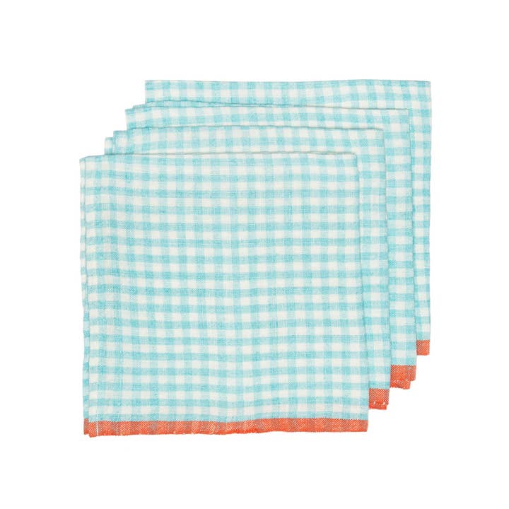 Couleur Nature - Vente Serviettes de table en tissu - Serviettes Vichy Bicolores Aqua & Orange, Lot de 42
