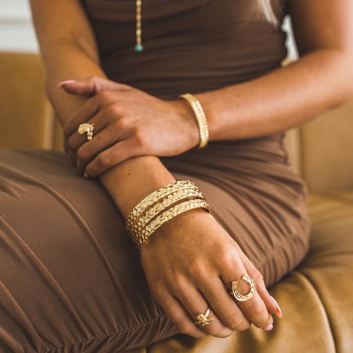 West & Co. - Wholesale Bangle Bracelet - 18K Gold Plated 3 Hammered Bangles2