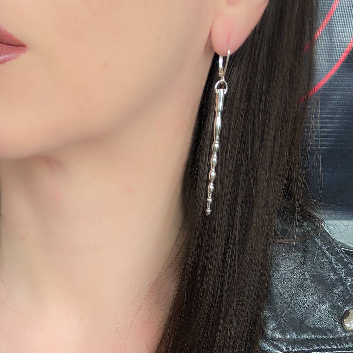 Horny Cat Jewellery - Wholesale Dangle Earrings - Penetrate - Urethral sound penis plug mini replica earrings, silver5