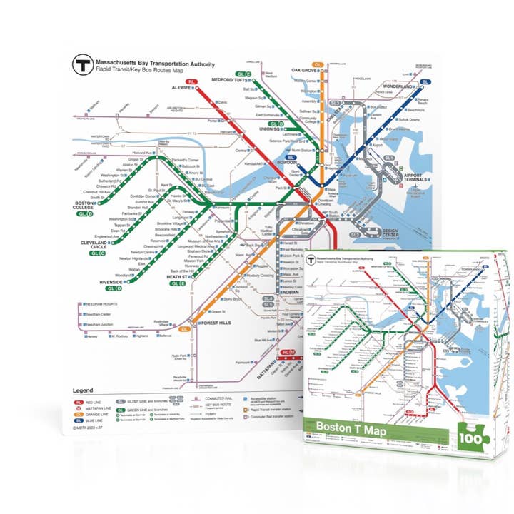 New York Puzzle Company - Wholesale Puzzle - Adult - Boston T Map Mini - 100 Piece Mini Puzzle