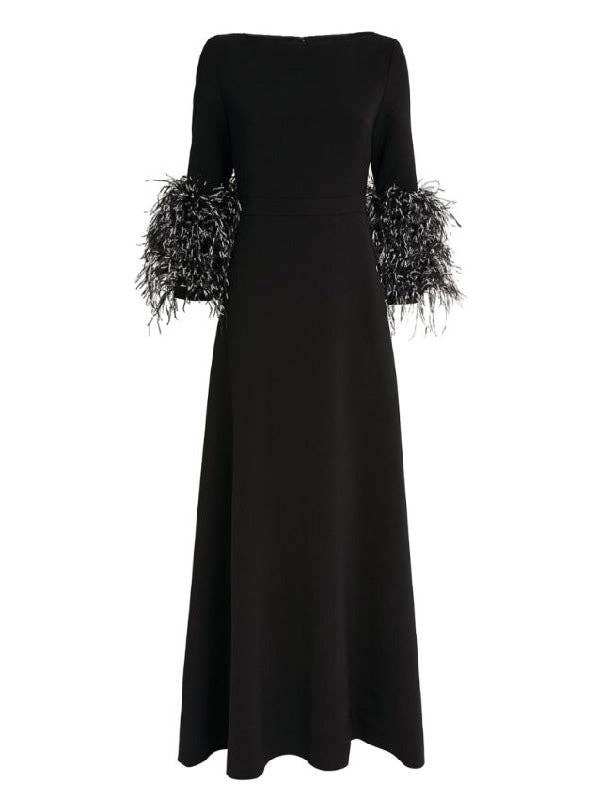 FurDecoration - Wholesale Dress - Women's - Black & White Feather Sleeve Party Dress6