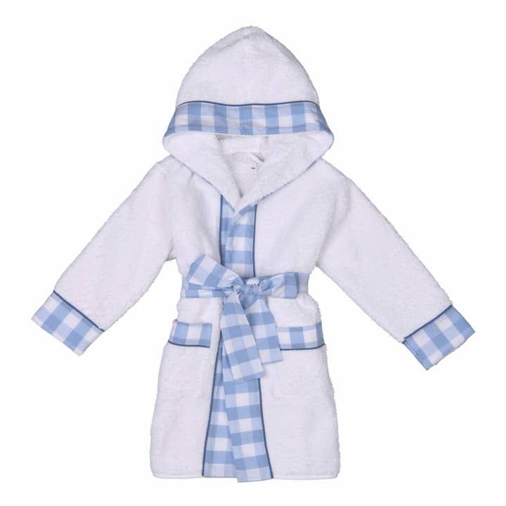 NOA | Peignoir blanc et bleu en coton vichy pour garçon pour la vente par Bebe Sweeny