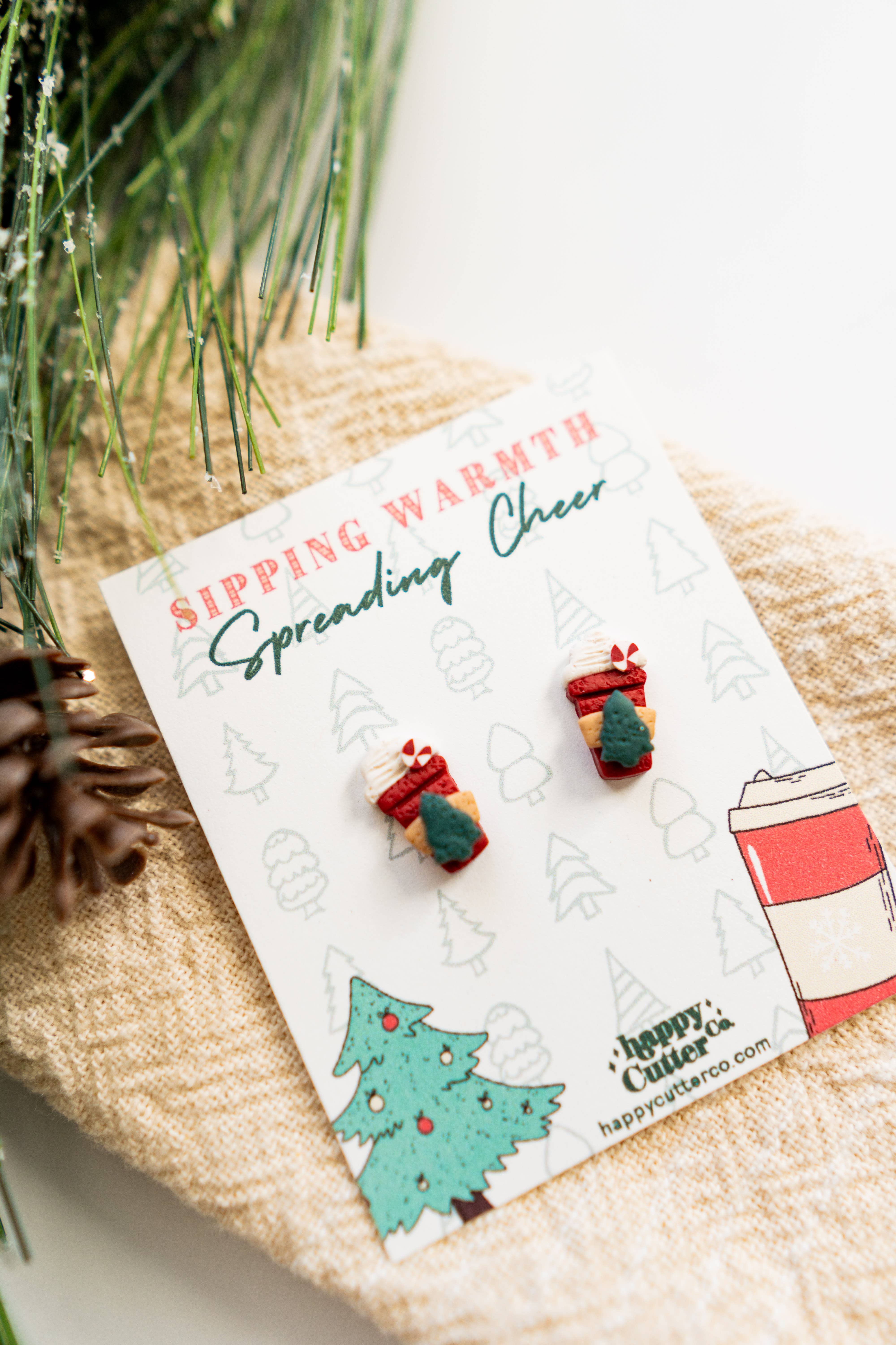 Happy Cutter Co - Wholesale Stud/Post Earrings - Holiday Stud Earrings | Red Peppermint Latte Cup Cocoa Studs2