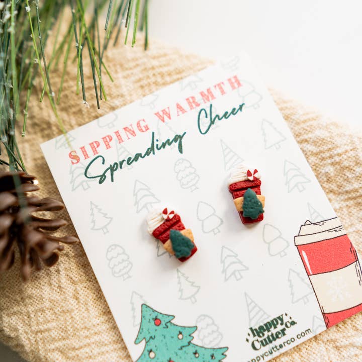 Happy Cutter Co - Wholesale Stud/Post Earrings - Holiday Stud Earrings | Red Peppermint Latte Cup Cocoa Studs2