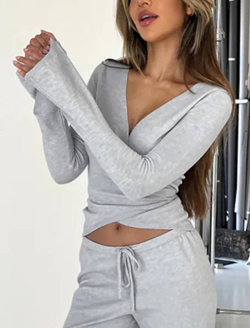 EmberLoom – wholesale Lounge set – Women's – Wrap Top and Wide-Leg Pants Lounge Set3