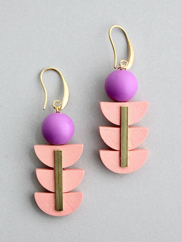 GNDE60 pink and purple geometric earrings for wholesale by David Aubrey Jewelry
