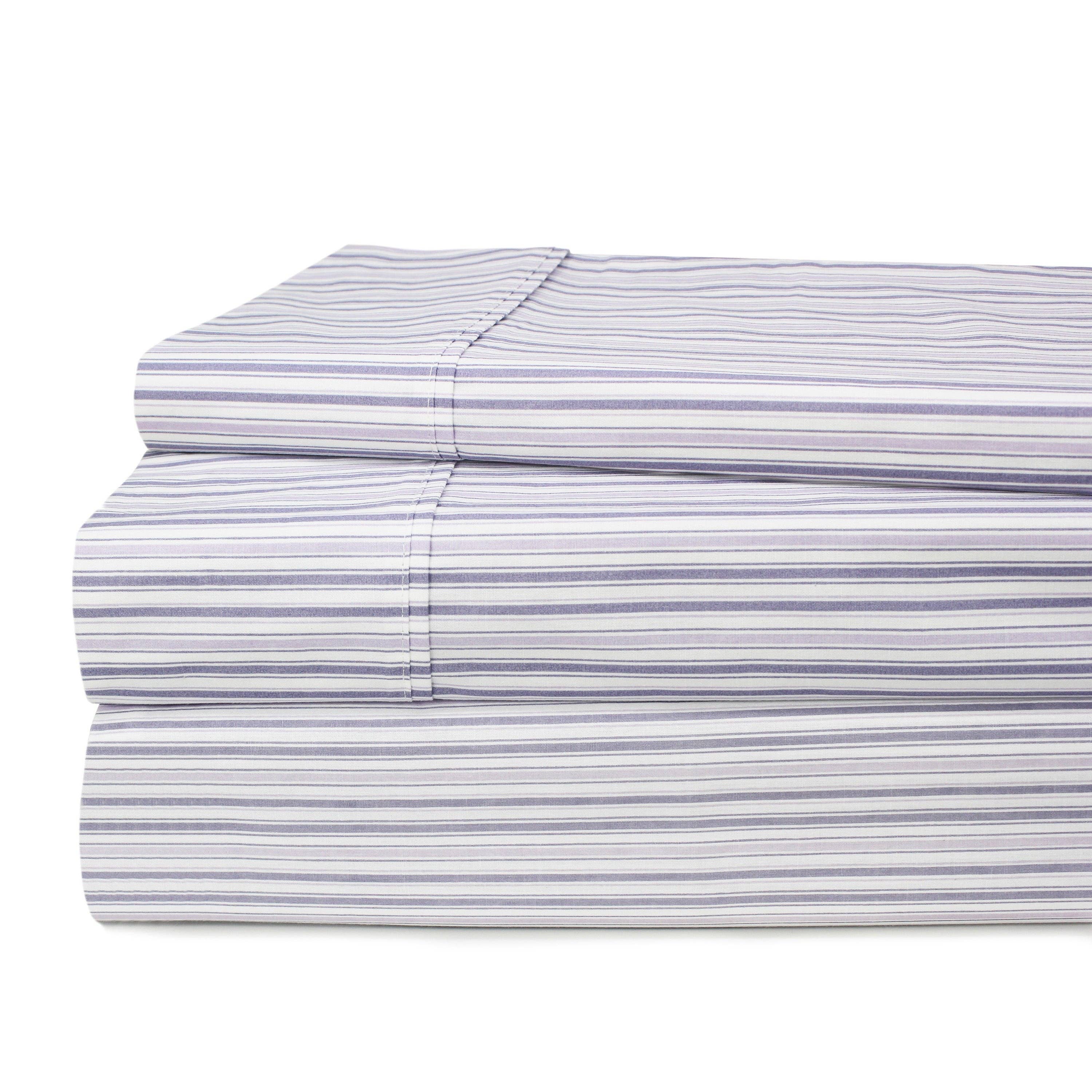 Mélange Home - Vente Parures de lit - Ensemble de draps en percale de coton imprimé à rayures3