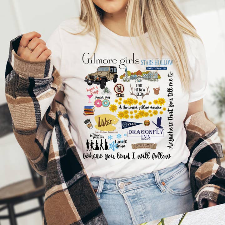 House Of Rodan - Wholesale T-Shirt (Graphic) - Women's - Gilmore Girls Collage - Star Hollow Luke's Diner T-Shirt