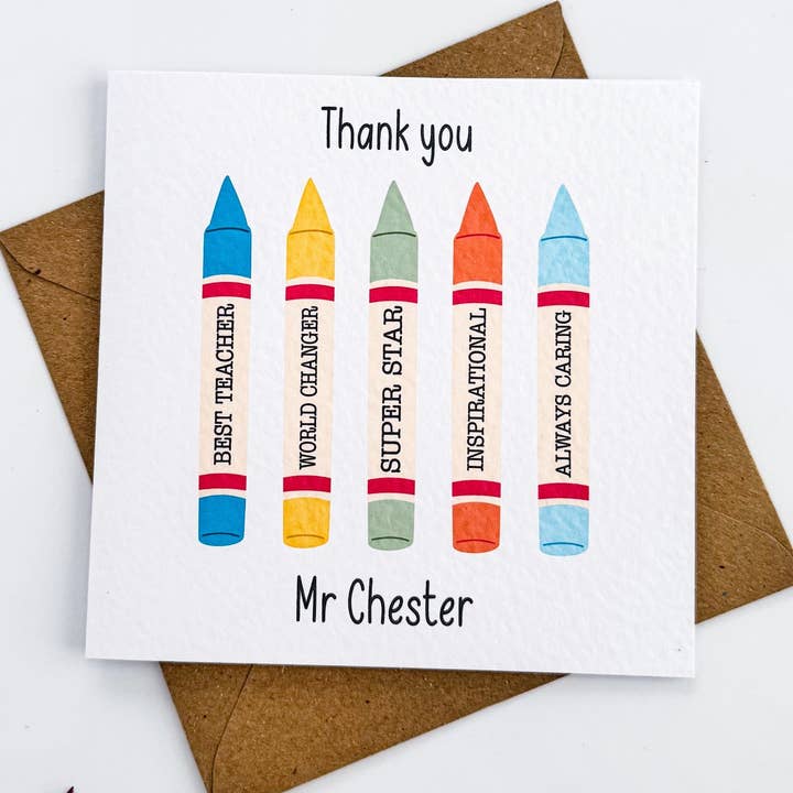 Personalised Crayon Thank You Card for Teachers for wholesale by Dolly and Fred Designs