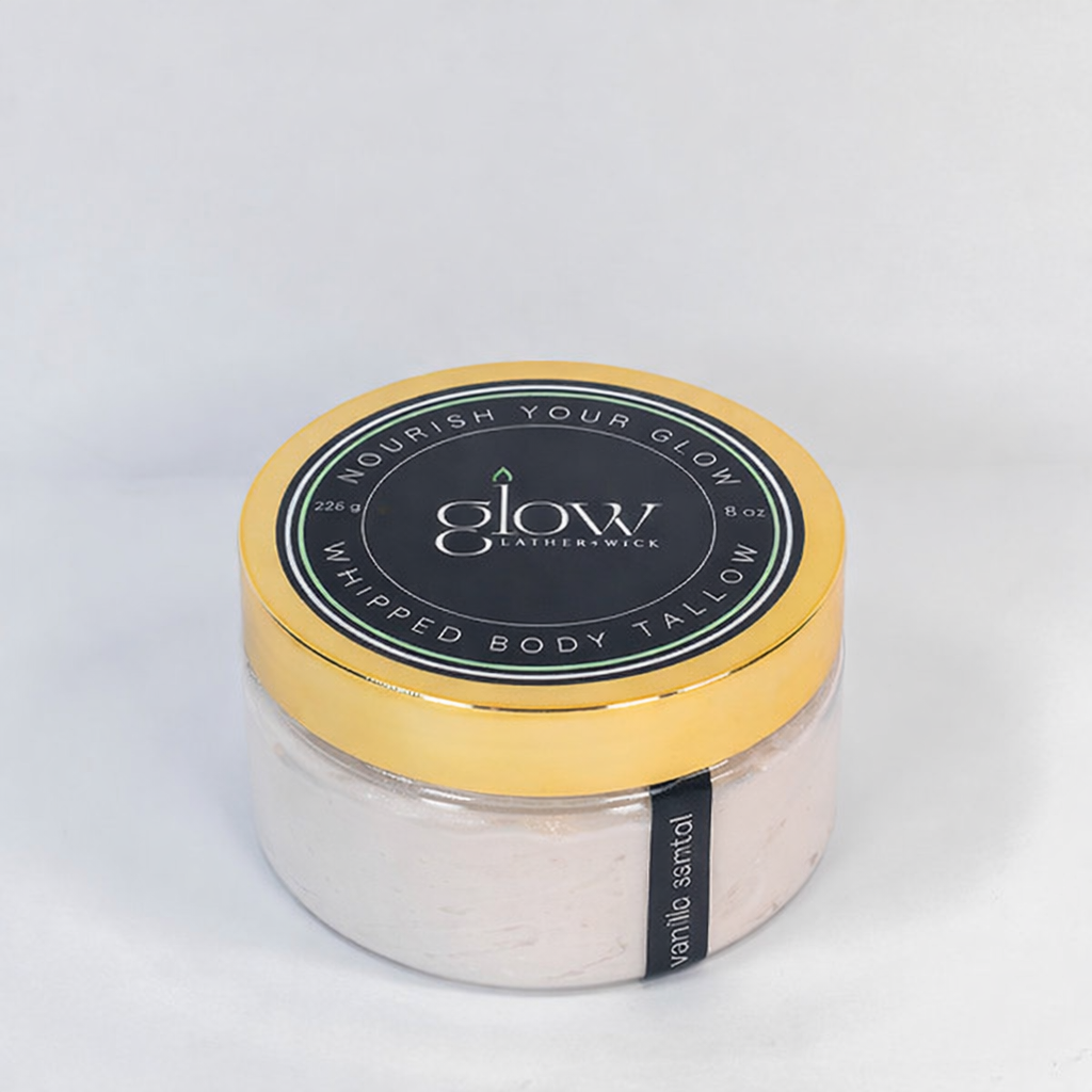 GLOW Lather + Wick - Wholesale Body Balm/Butter - Tallow-Whipped Body Tallow with EWG Compliant Fragrance Compounds-Vanilla Santal1