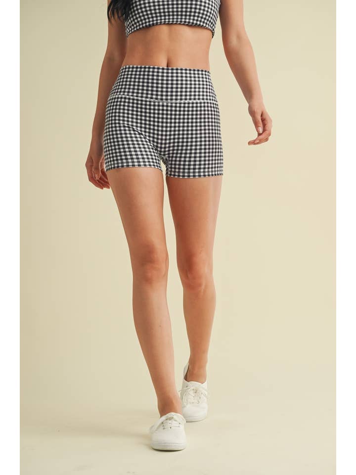 KIMBERLY C - Wholesale Athletic Shorts - Women's - Gingham Print Mid-Rise Mini Shorts29