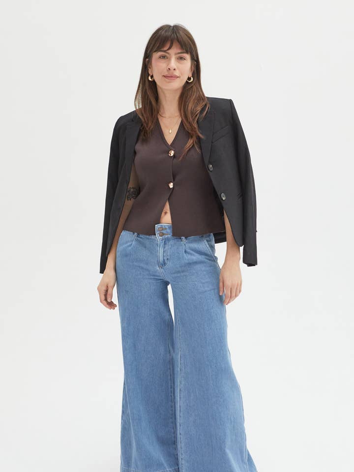 Danbury Low Rise Pleated Trouser Jean, Medium Classic for wholesale on Faire