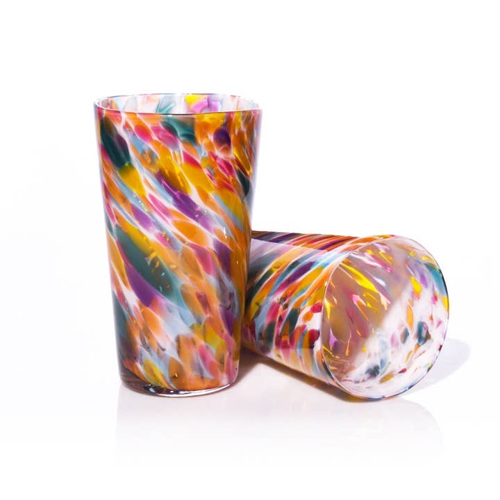 Pint Glass - Rainbow Mix w/ White for wholesale by Clink Glassworks