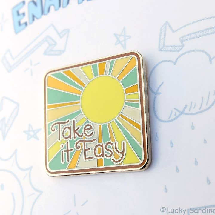 Lucky Sardine - Wholesale Lapel Pin/Button - Take It Easy Sunshine, Retro 70s & 80s, Vintage Enamel Pin