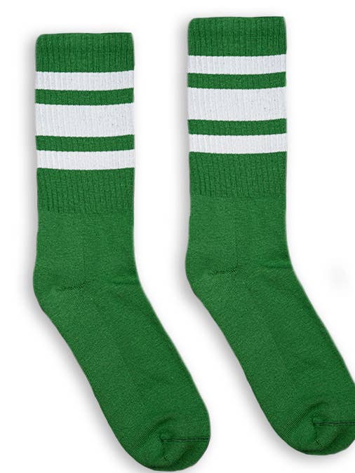 SOCCO White Striped Crew | Forest Green for wholesale on Faire