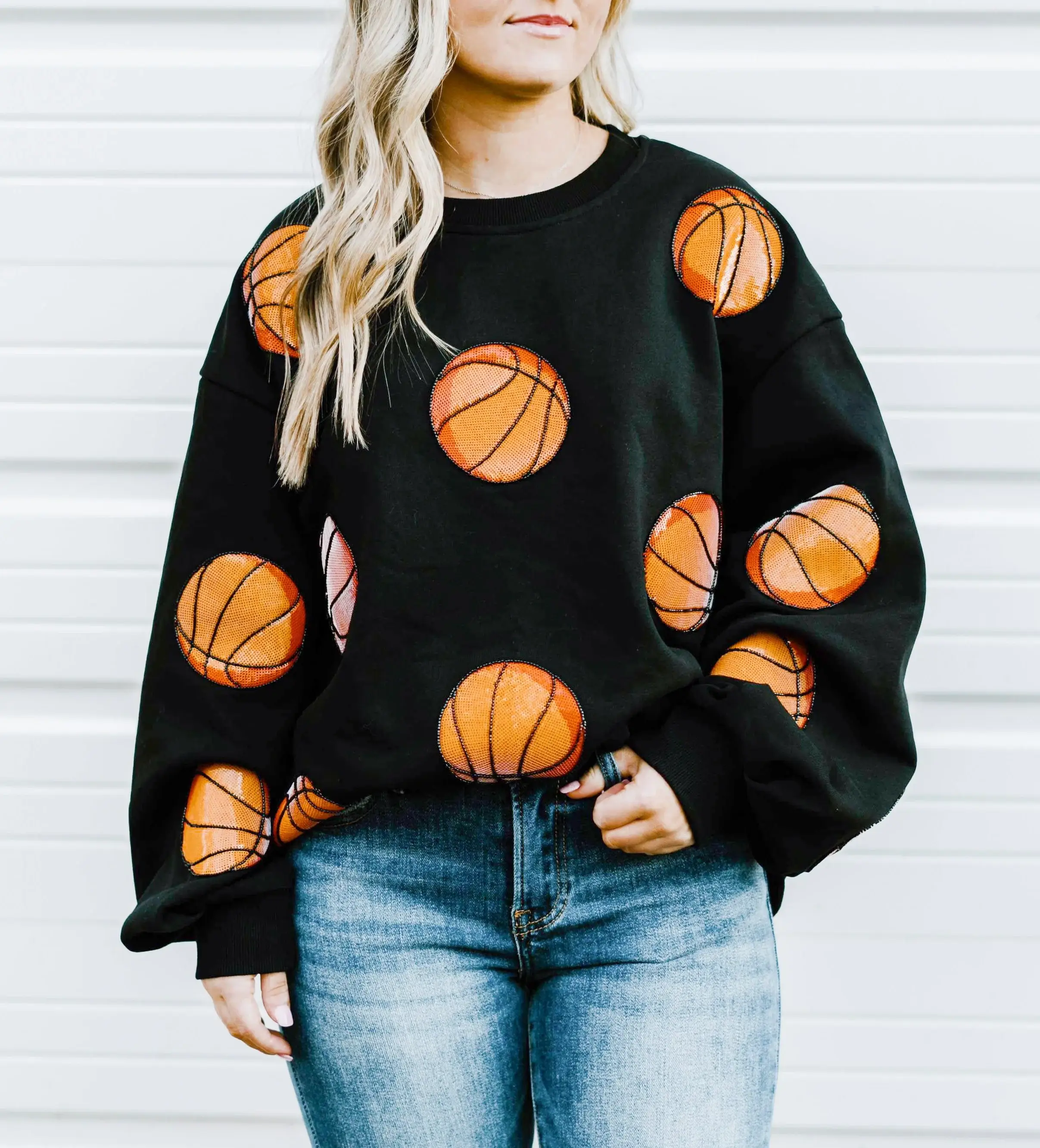 ABLNco - Wholesale Sweatshirt - Women's - Basketball Beading Sequins Black Sweatshirt1