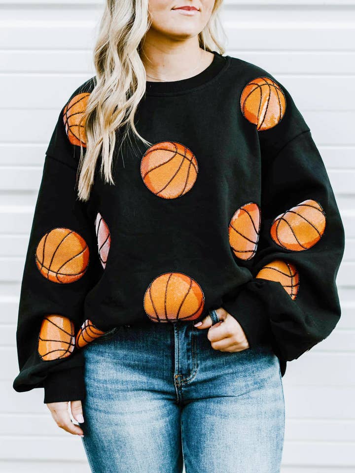 ABLNco - Wholesale Sweatshirt - Women's - Basketball Beading Sequins Black Sweatshirt1