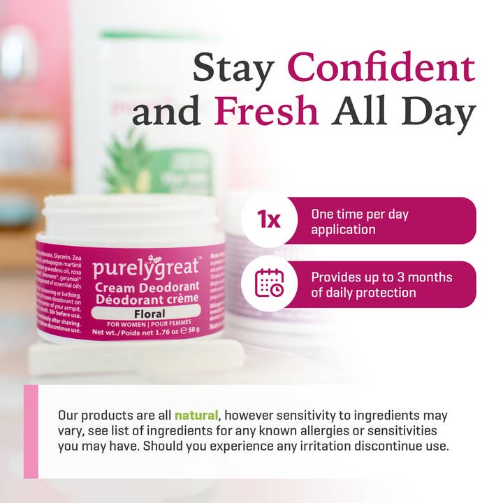 Purelygreat Natural Deodorants - Wholesale Deodorant - Unisex - Purelygreat Cream Deodorant - Floral6