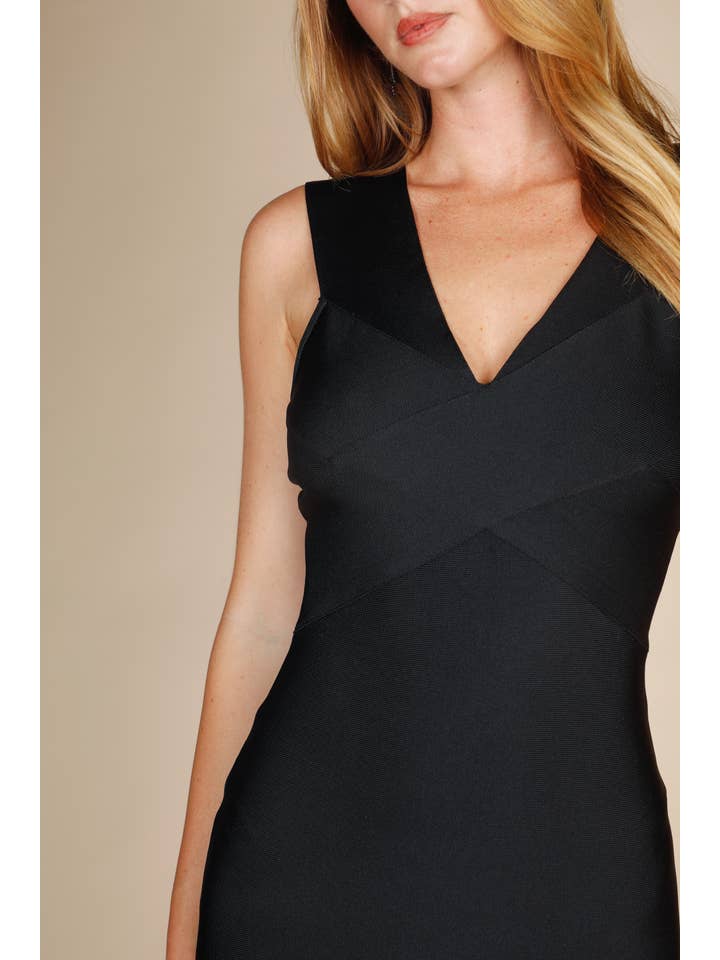 Black DEEP V NECKLINE BANDAGE DRESS for wholesale on Faire7