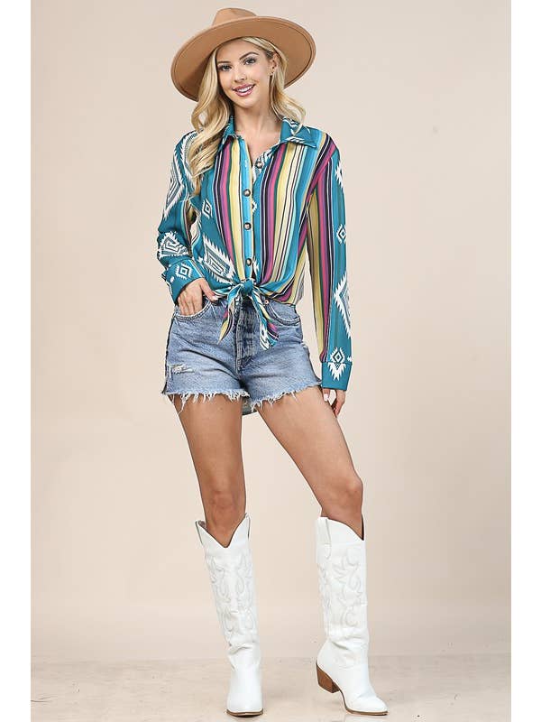 Avery - Wholesale Buttoned-down shirt – Women's - AV1229-JULIE AZTEC PRINT BUTTON DOWN WOVEN SHIRT2