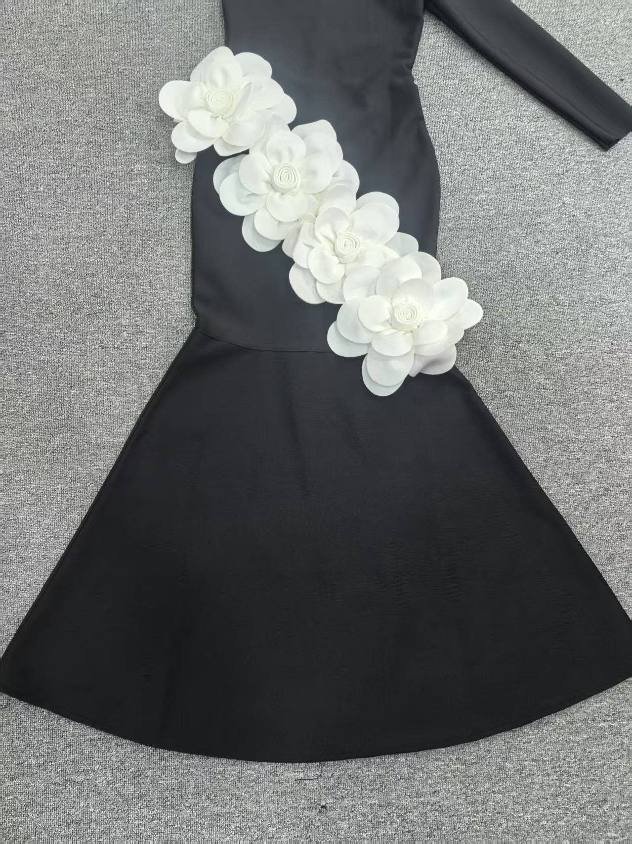 Black DR746Y One-Shoulder Slim Bandage Dress with 3D Flowers for wholesale on Faire4