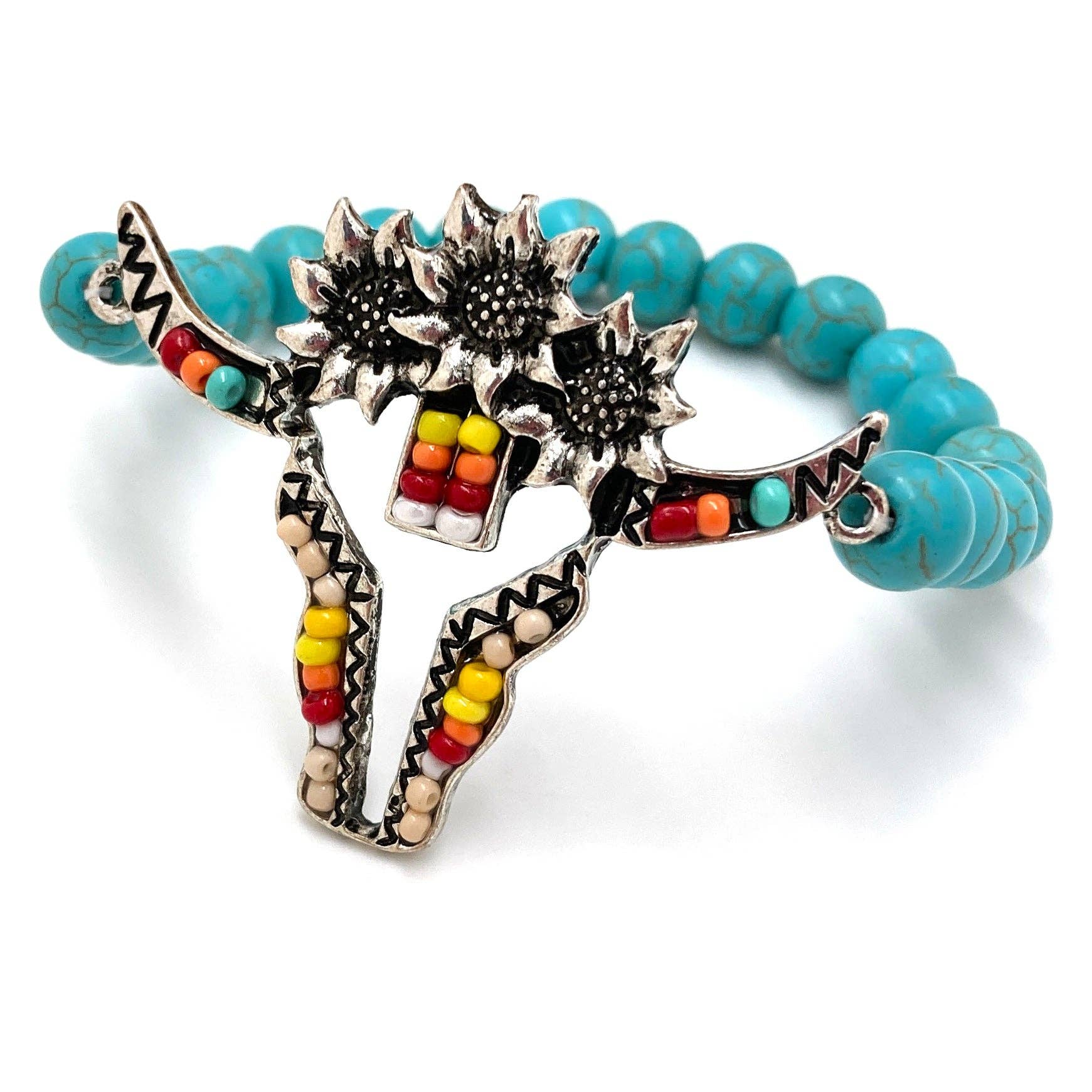 Lunar Deer - Vendita all'ingrosso Bracciale con perline - Bracciale elasticizzato Longhorn con perline e fiori in stile boemo sudoccidentale0