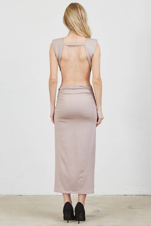 Vestis M - Venta al por mayor Vestido - Mujer - Vestido midi con escote pronunciado y espalda abierta con giro escultórico - Negro13